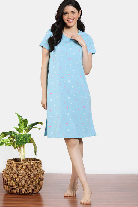 Zivame Starry Dreams Knit Cotton Knee Length Nightdress - Leisure Time — image 2